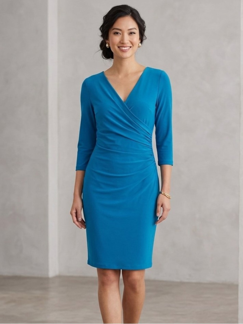 New Joseph Ribkoff Teal Wrap-Style Midi Dress
Size 10